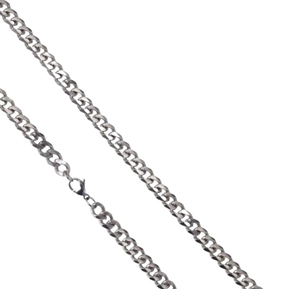 5mm Stainless Steel Cuban Link Chain Necklace – 23.5" Polished Silver-Tone - Picture 1 of 3
